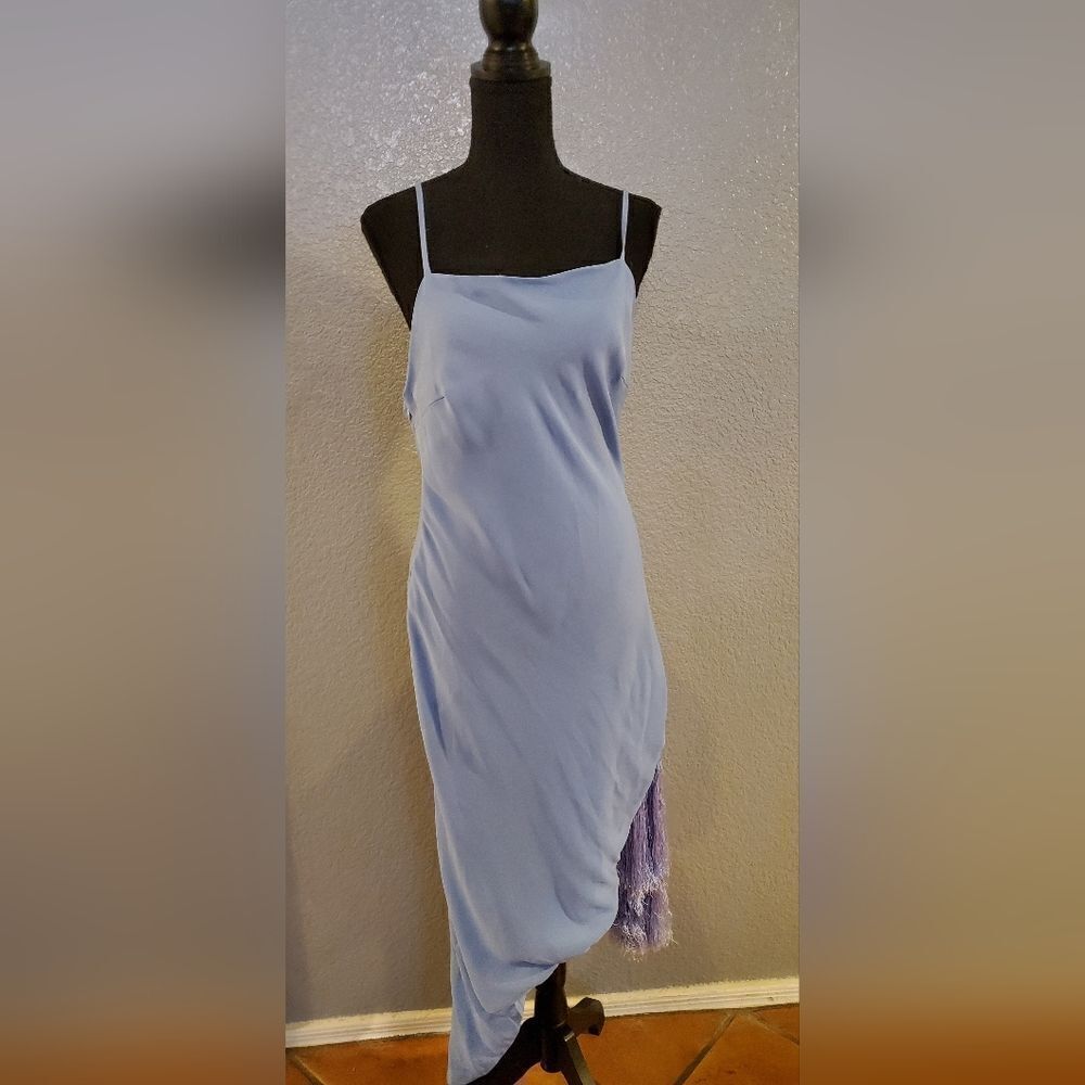 Cult Gaia Giselle Blue Tie Hem Stretch Silk Slip  Midi Dress Size L‎ - Picture 6 of 16